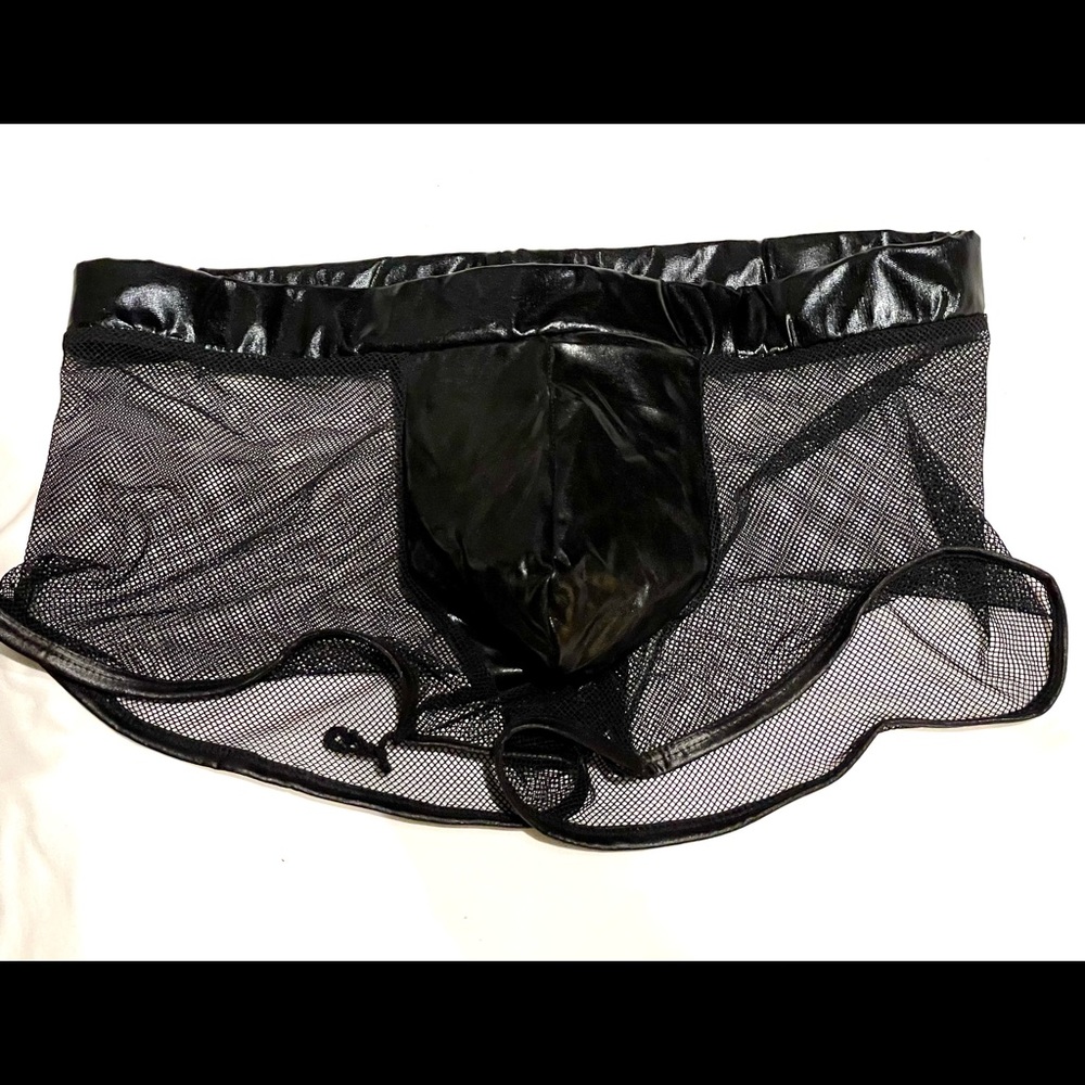 Mens mesh square cut briefs.